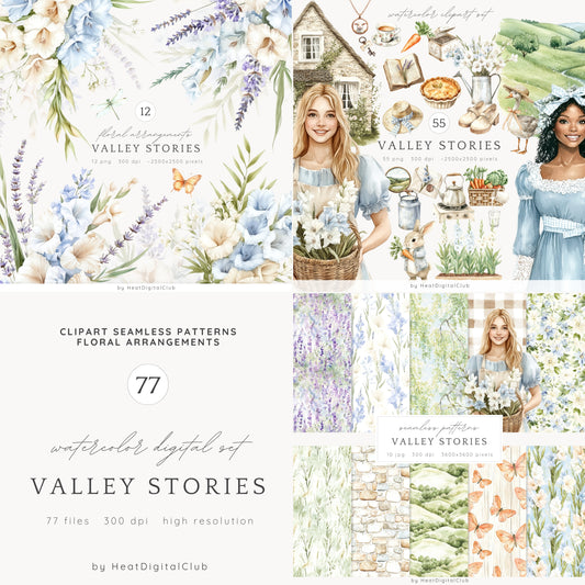 Valley Stories - Collection Bundle, Summer Countryside, Bunny, Rustic | 77 PNG/JPEG