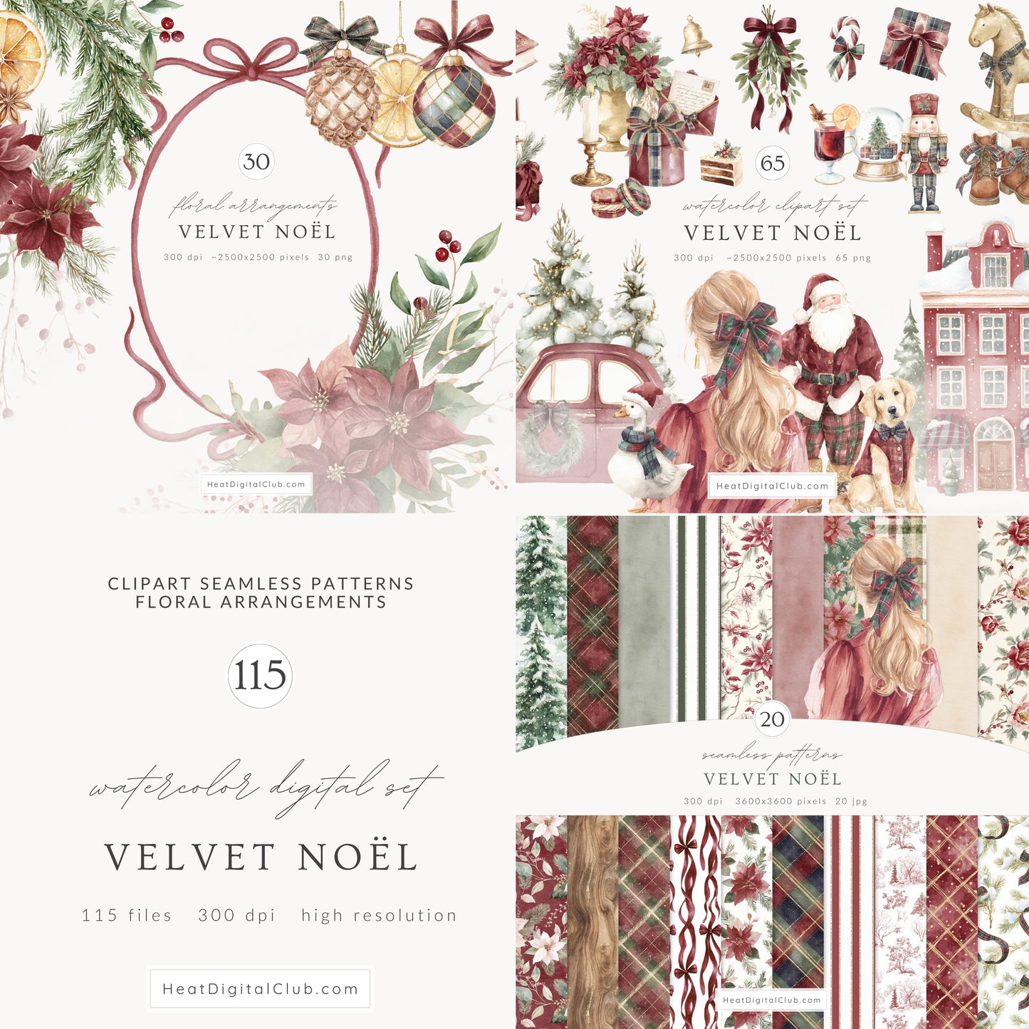 Velvet Noël - Collection Clipart, Christmas, Grandmillennial Cottagecore | 115 PNG/JPEG