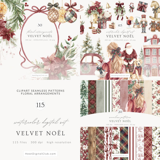 Velvet Noël - Collection Clipart, Christmas, Grandmillennial Cottagecore | 115 PNG/JPEG