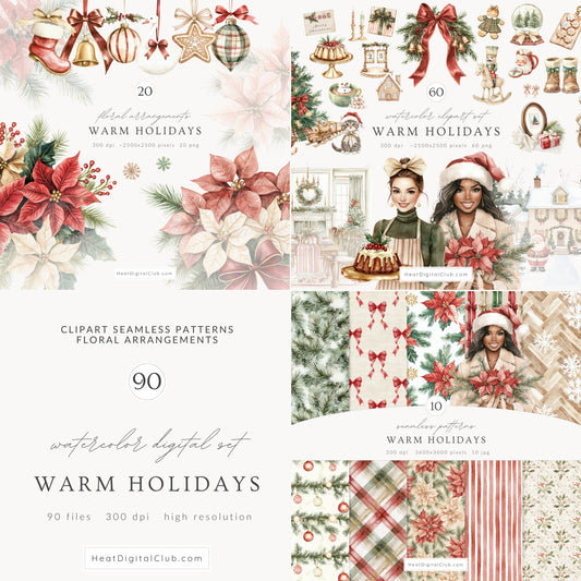 Warm Holidays - Collection Bundle, Cozy Winter, Christmas, Cottagecore | 90 PNG/JPEG