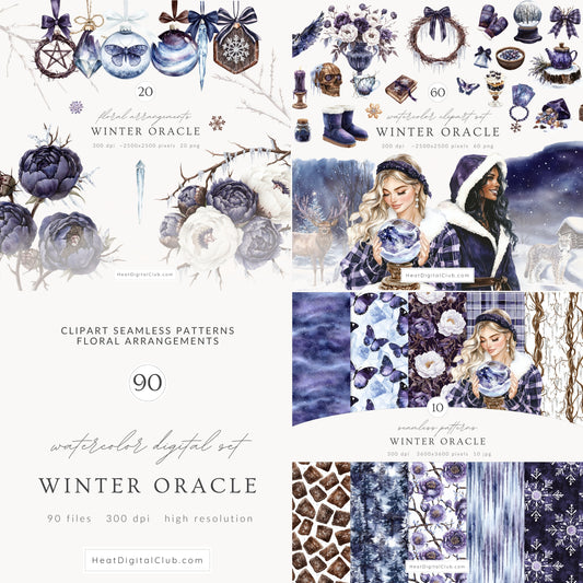 Winter Oracle - Collection Bundle, Magical, Snow Forest Witchy, Mystical | 90 PNG/JPEG