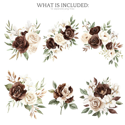 Chocolate Milk - Floral Arrangement Clipart, Elegant Bouquets, Boho | 12 PNG