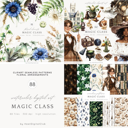 Magic Class - Collection Bundle, Wizard School Clipart, Witch | 88 PNG/JPEG