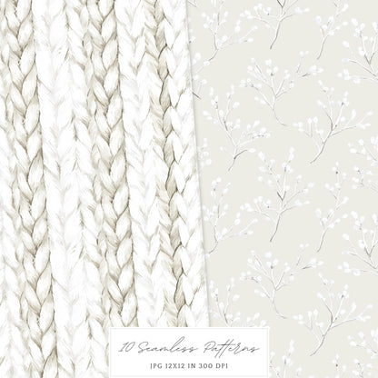 Vanilla Winter - Seamless Patterns, Cozy, Snowflakes | 10 JPEG