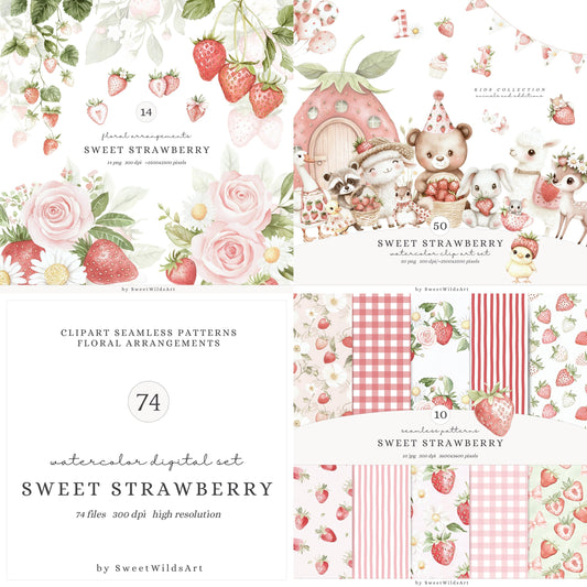 Sweet Strawberry - Collection Bundle, Baby Animals  | 84 PNG/JPEG