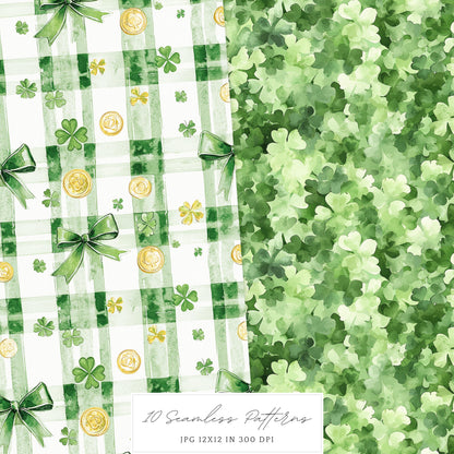 Lucky Cottage - St. Patrick's Day Seamless Patterns, Floral, Shamrock | 10 JPEG