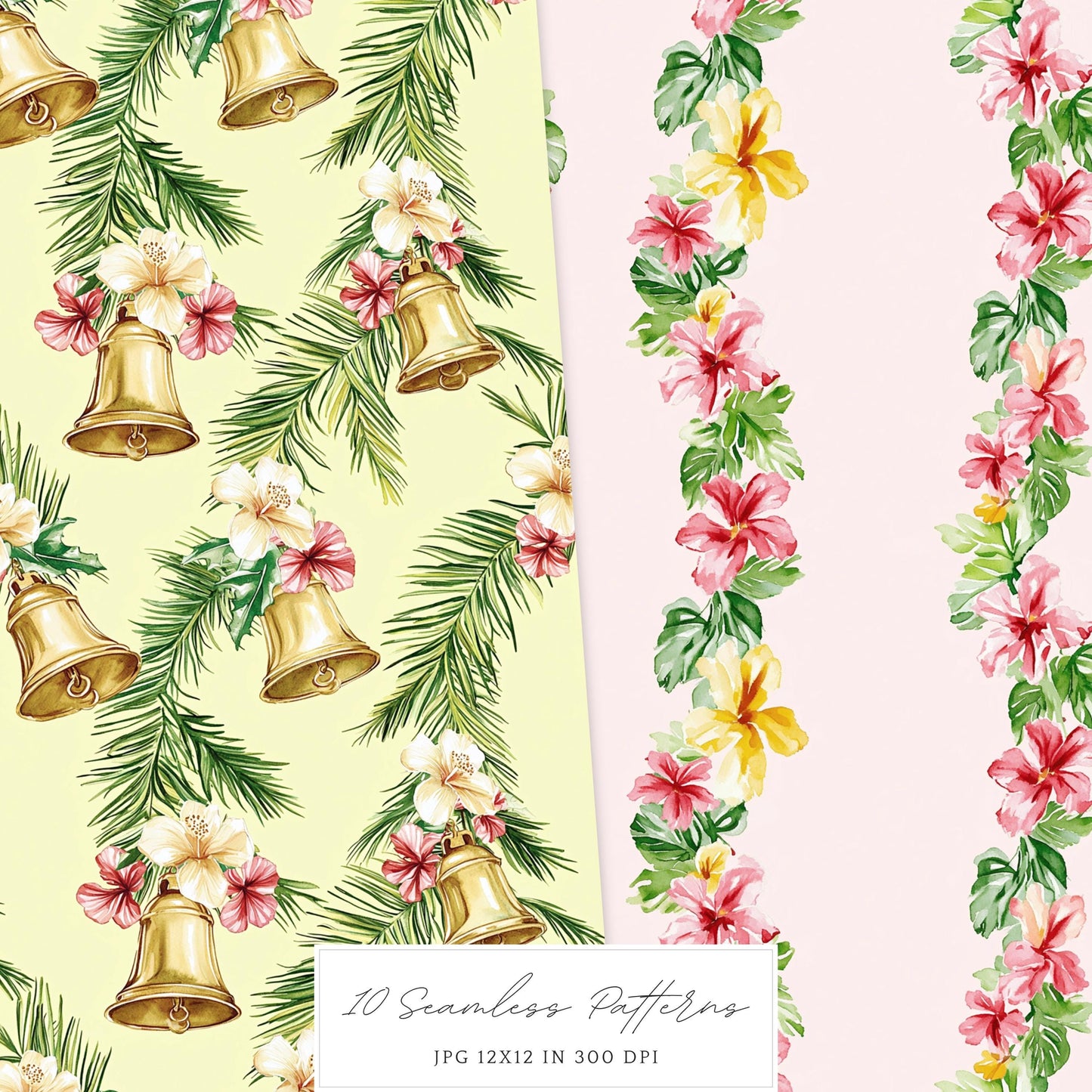 Hula Holidays - Seamless Patterns, Hawaiian Christmas, Ocean | 10 JPEG