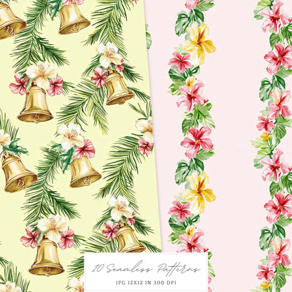 Hula Holidays - Seamless Patterns, Hawaiian Christmas, Ocean | 10 JPEG