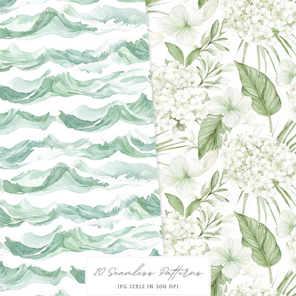 Coastal Serenity - Seamless Patterns, Beach, Neutral, Summer | 10 JPEG