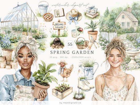 Spring Garden - Clipart, Cottage Summer, Cozy, Floral | 55 PNG