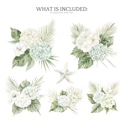 Coastal Serenity - Floral Arrangements, Botanical Clipart | 12 PNG