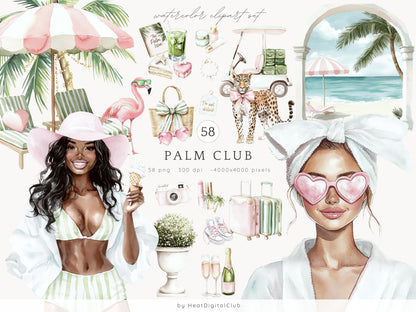 Palm Club - Collection BundleClipart, Beach Vacation | 82 PNG/JPEG