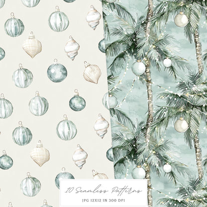 Coastal Holidays - Seamless Patterns, Ocean, Christmas | 10 JPEG