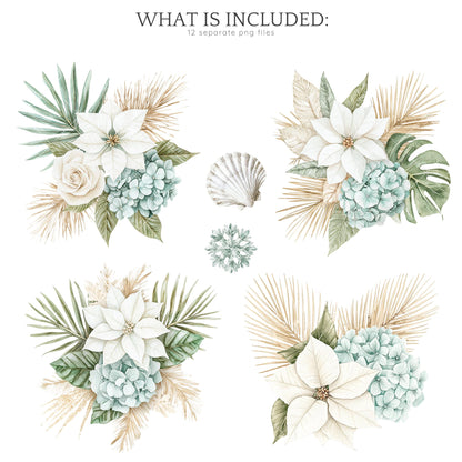 Coastal Holidays - Floral Arrangement, Cozy Christmas Clipart, Winter | 12 PNG