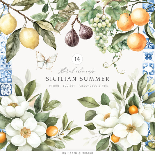 Sicilian Summer - Floral Arrangements, Amalfi Clipart,Italian | 14 PNG