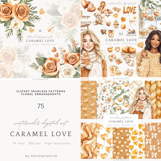 Caramel Love - Collection Bundle, Valentines Day Clipart, Romantic | 75 PNG/JPEG