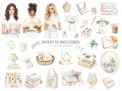 Spring Planner Lover - Planner Clipart, Cozy Pastel Planning | 50 PNG