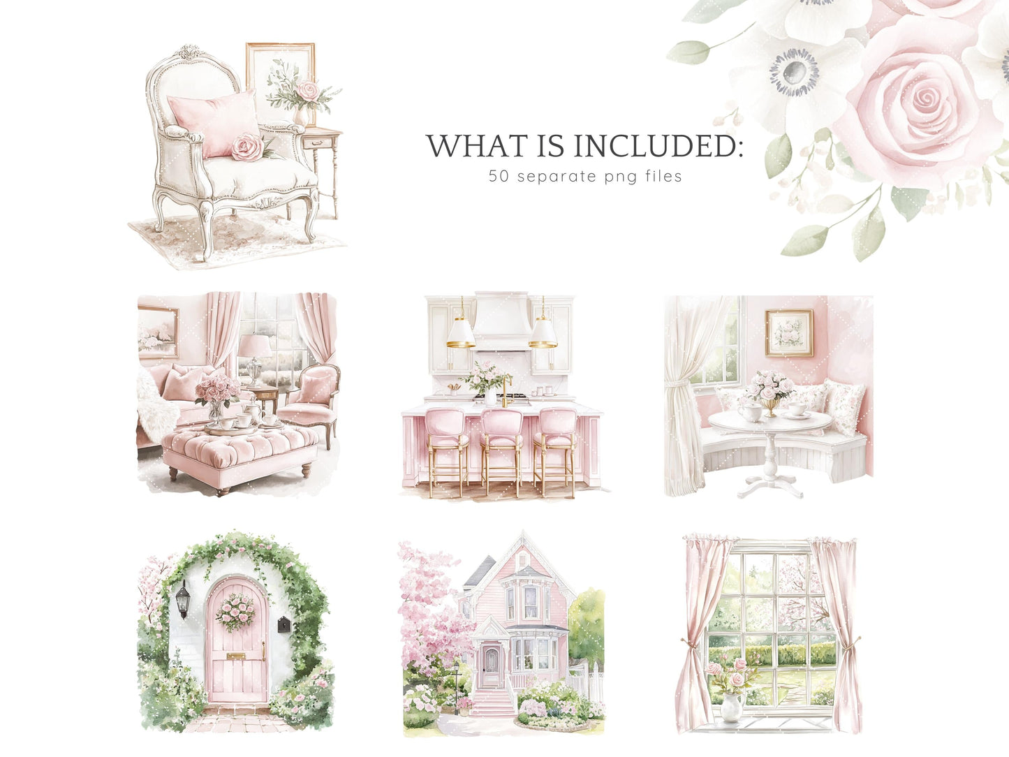 Spring Home - Cozy Spring, Pink Clip Art | 50 PNG