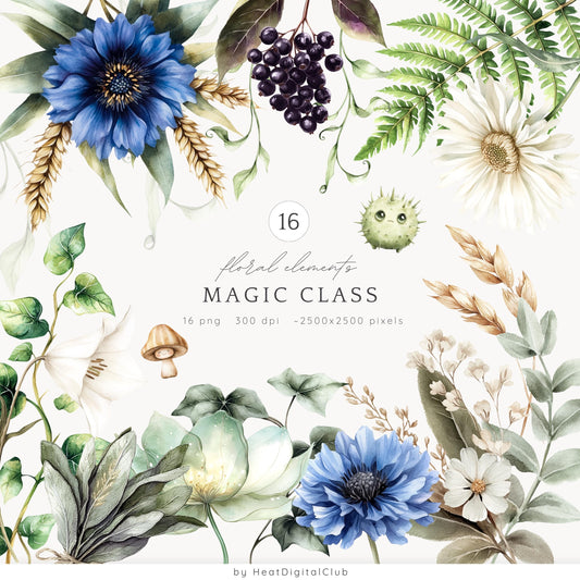 Magic Class - Floral Arrangements, Botanical Witchy Fantasy Clipart | 16 PNG