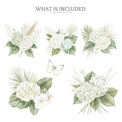 Coastal Serenity - Floral Arrangements, Botanical Clipart | 12 PNG