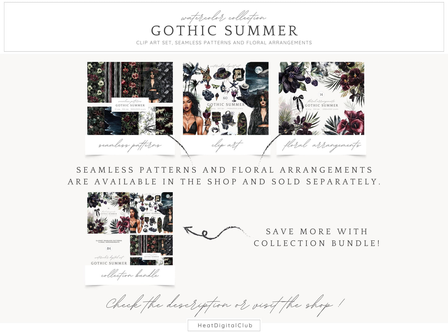 Gothic Summer - Goth Beach Time Clipart, Creepy | 60 PNG