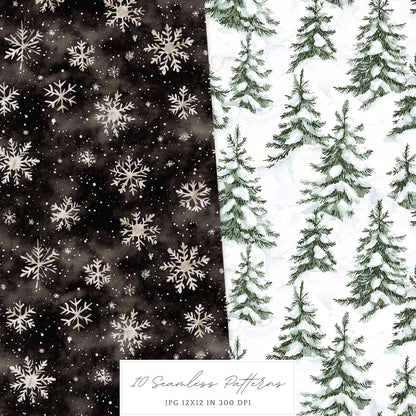 Winter Mood - Seamless Patterns, Cozy, Snowflakes | 10 JPEG