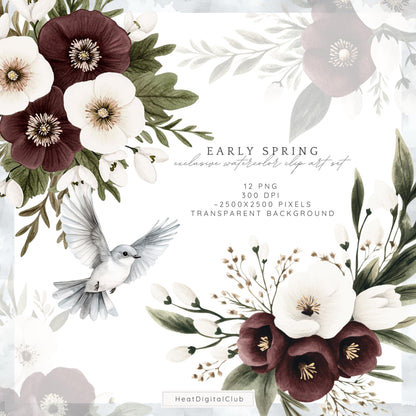 Early Spring - Floral Arrangements Clipart, Moody Flowers | 12 PNG