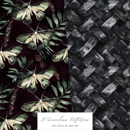 Gothic Summer - Seamless Patterns, Dark Beach, Goth Floral | 10 JPEG