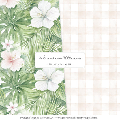 Vacation Vibe - Seamless Patterns, Tropical Beach, Ocean Baby Shower | 10 JPEG