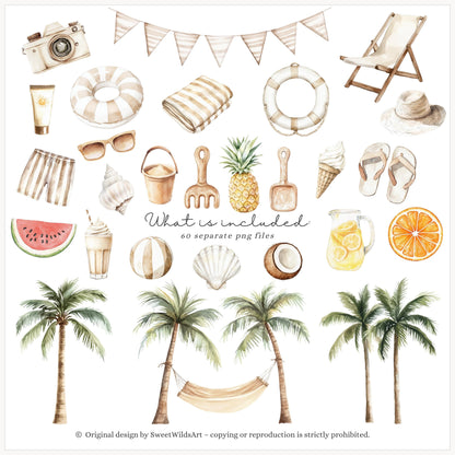 Vacation Vibe - Cute Beach Animals, Ocean Nursery Clipart, Vacation | 60 PNG