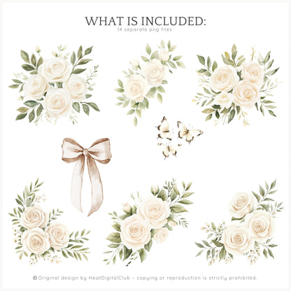 Summer Château - White Cream Roses Floral Arrangements | 14 PNG