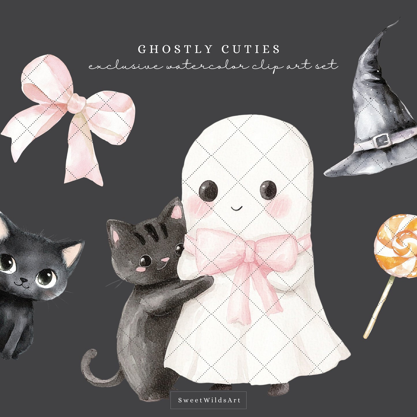 Ghostly Cuties - Cute Halloween Clipart, Spooky Ghosts, Pumpkin, Kids | 35 PNG
