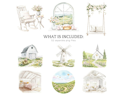 Rustic Easter - Clipart, Pastel, Bunny, Spring | 52 PNG