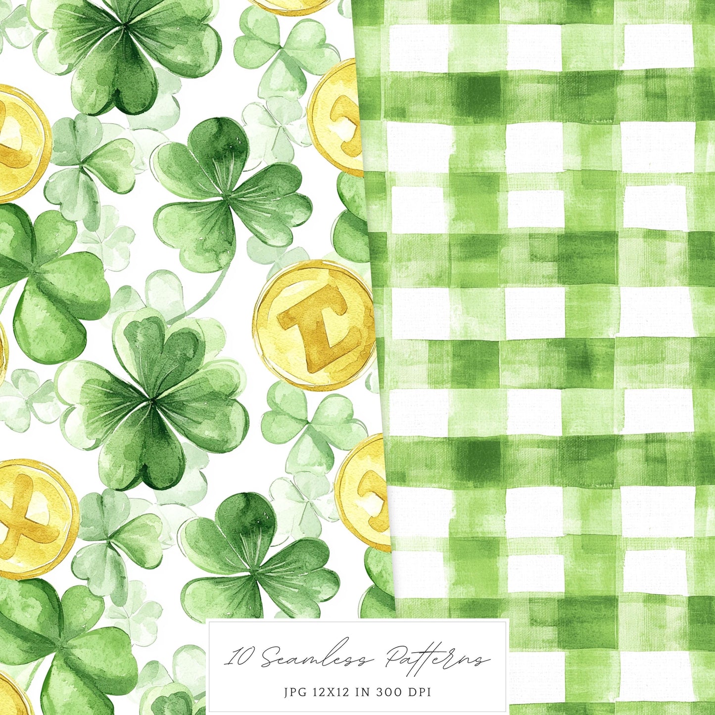 Lucky Cottage - St. Patrick's Day Seamless Patterns, Floral, Shamrock | 10 JPEG