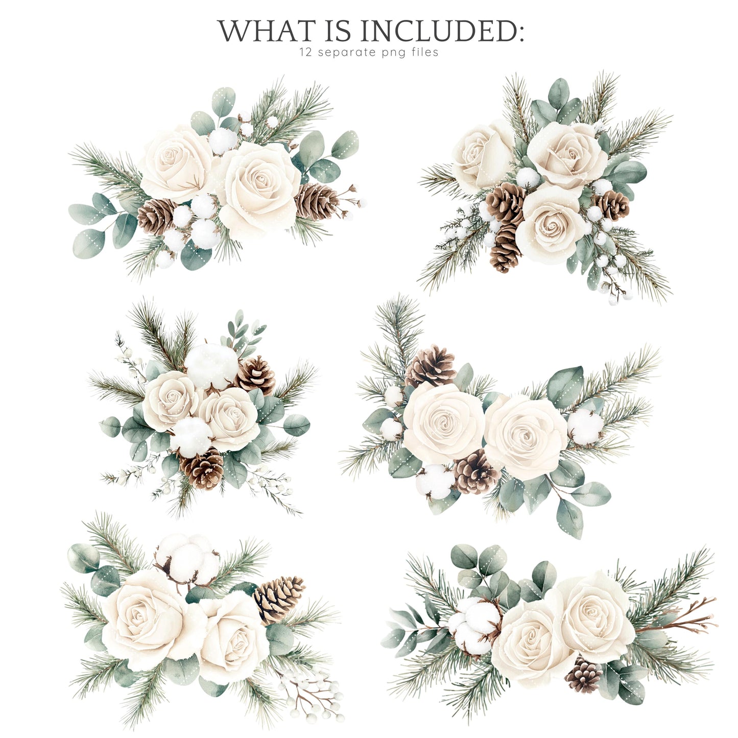 Vanilla Winter - Floral Arrangement, Cozy Roses Clipart, Poinsettia | 12 PNG