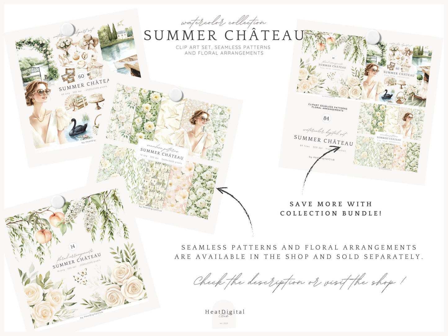 Summer Château - Elegant, French, Country Clipart Set | 60 PNG