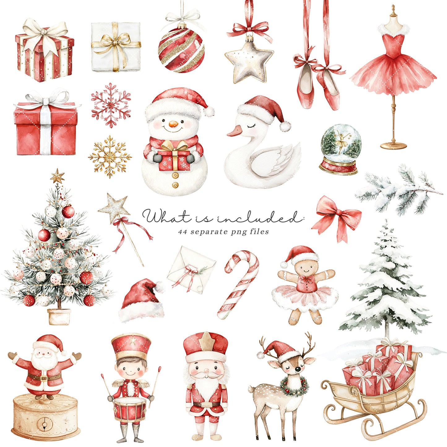 Holiday Ballerina - Cute Xmas Ballet, Christmas Flowers Clipart, Winter Ballerina | 44 PNG