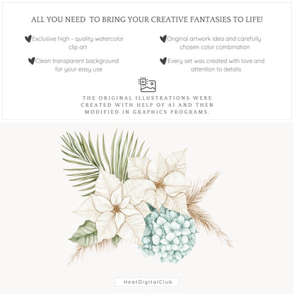 Coastal Holidays - Floral Arrangement, Cozy Christmas Clipart, Winter | 12 PNG