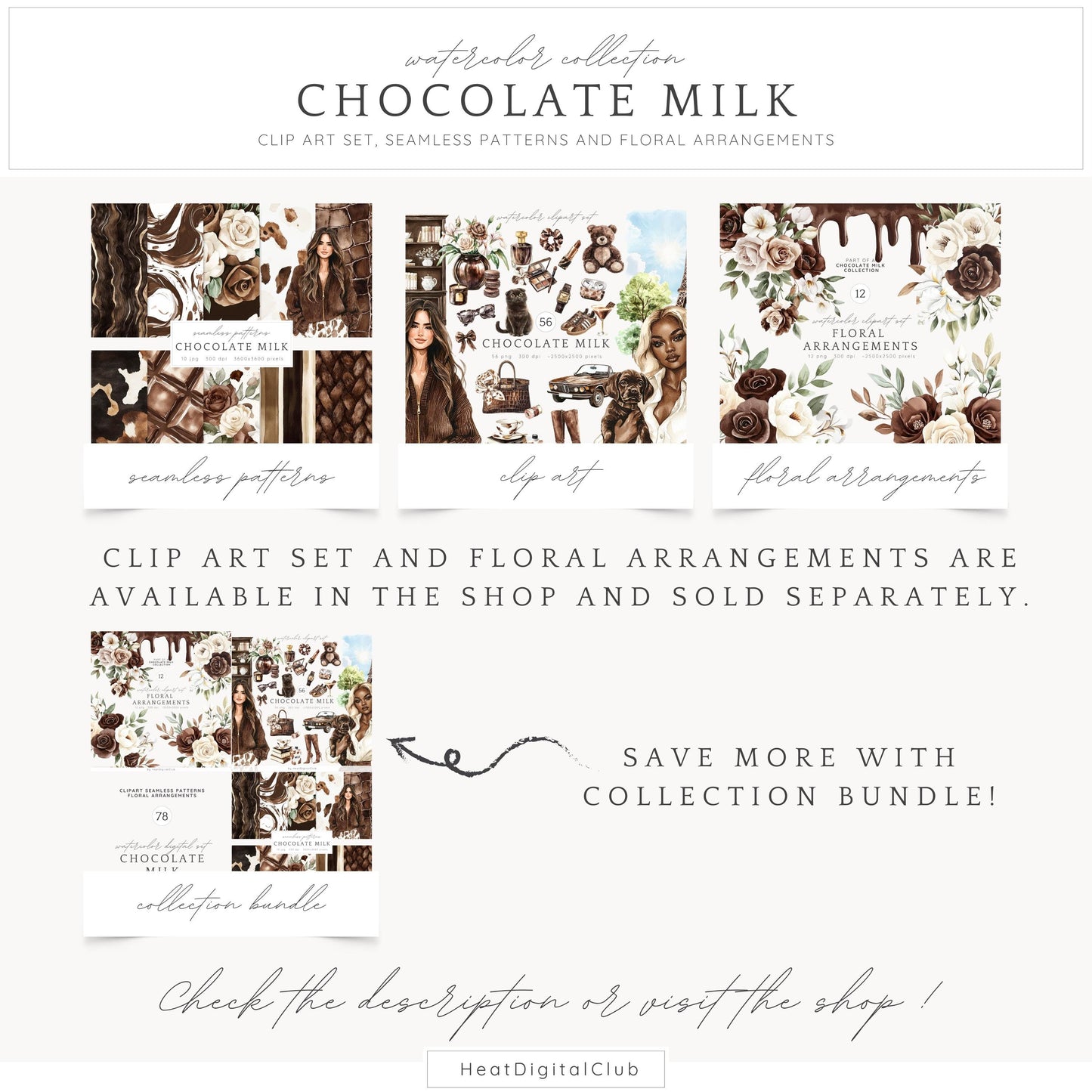 Chocolate Milk - Seamless Patterns, Cowhide, Leather, Knitted | 10 JPEG