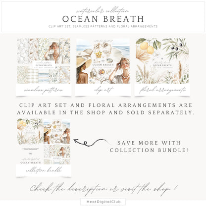 Ocean Breath - Seamless Patterns, Neutral Summer Beach  | 10 JPEG