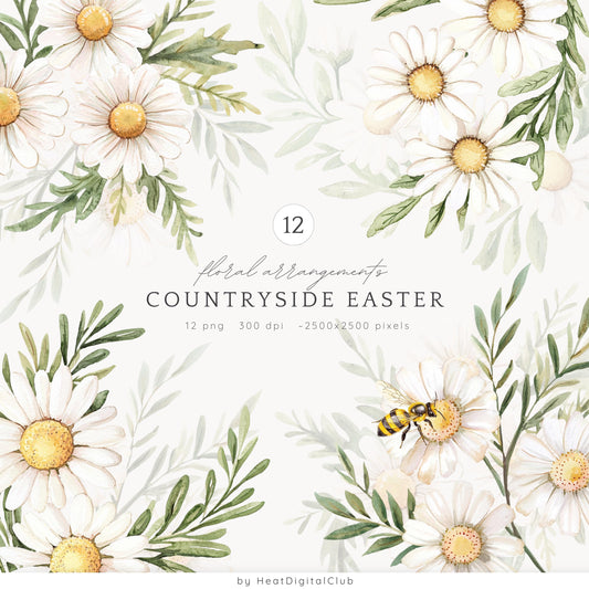 Countryside Easter - Floral Arrangements Clipart, Daisy, Rustic | 12 PNG