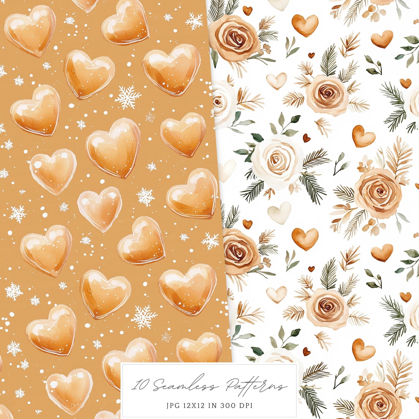 Caramel Love - Valentines Day Seamless Patterns, Romantic | 10 JPEG