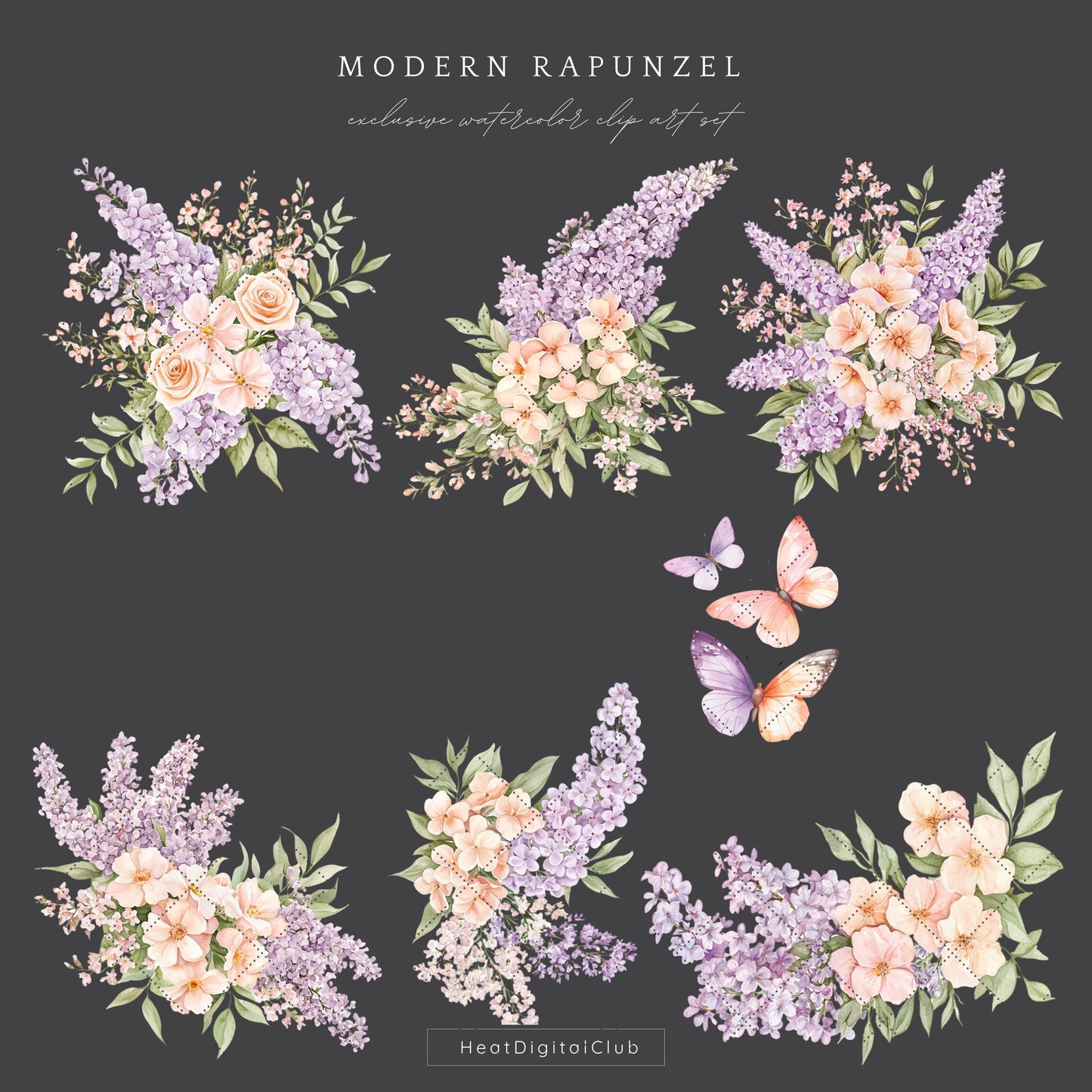 Modern Rapunzel - Floral Arrangements ClipArt, Lilac Flowers | 12 PNG