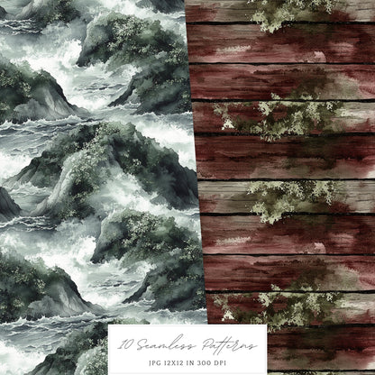 Early Spring - Seamless Patterns, Moody Pattern, Snowdrops | 10 JPEG