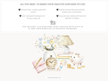 Spring Planner Lover - Planner Clipart, Cozy Pastel Planning | 50 PNG