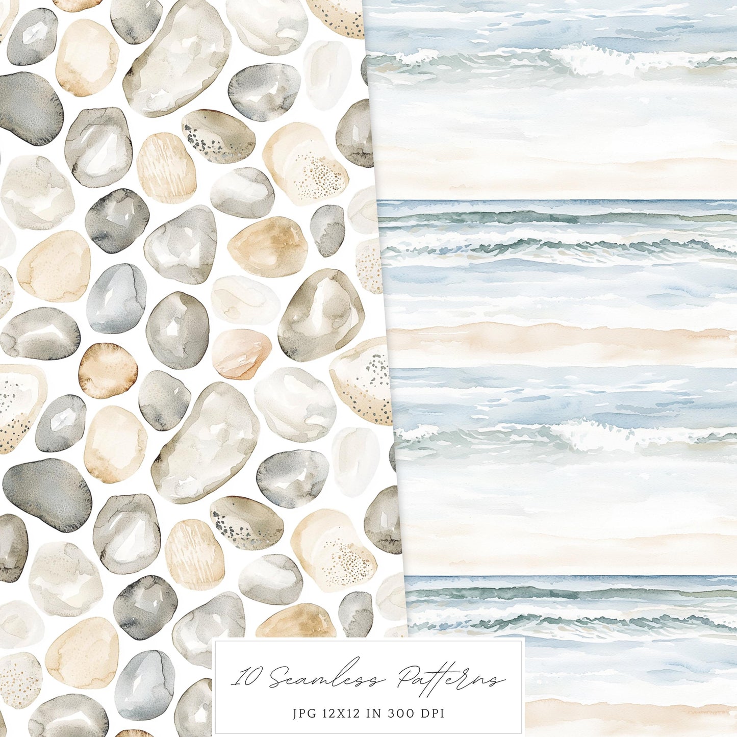 Ocean Breath - Seamless Patterns, Neutral Summer Beach  | 10 JPEG