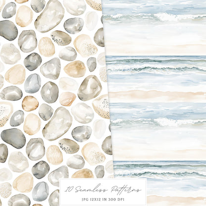 Ocean Breath - Seamless Patterns, Neutral Summer Beach  | 10 JPEG