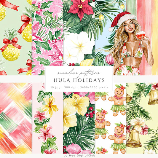 Hula Holidays - Seamless Patterns, Hawaiian Christmas, Ocean | 10 JPEG