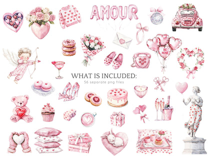Amour Amour - Valentines Day Clipart, Romantic, Love, Balloons | 56 PNG