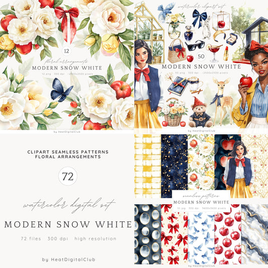 Modern Snow White - Collection Bundle, Cottagecore Clipart, Fantasy | 72 PNG/JPEG